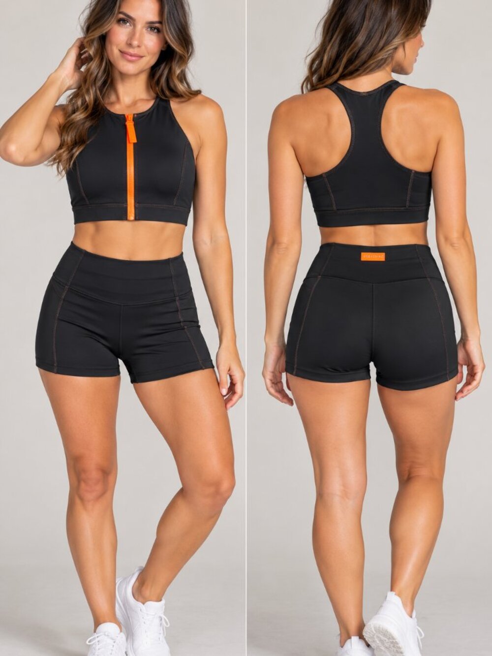 Fabletics Black & Orange 2 Piece Athletic Set Estimated Medium